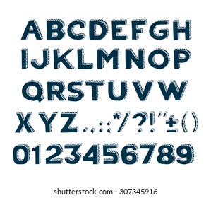 Hand drawn Handmade vintage alphabet handwriting abc vector font. Type letters, numbers and punctuation marks.