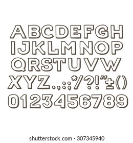 Hand drawn Handmade vintage alphabet handwriting abc vector font. Type letters, numbers and punctuation marks.