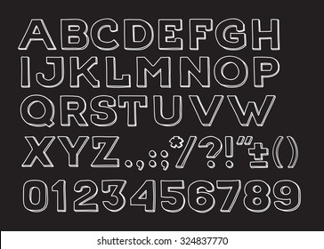 Hand drawn Handmade vintage alphabet handwritting abc vector font. Type letters, numbers and punctuation marks.