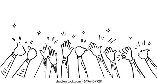 hand drawn of Hands clapping. applause people hands up and thumbs up gestures. sign for congratulation, human ovation celebrating applause. silhouette vector illustration