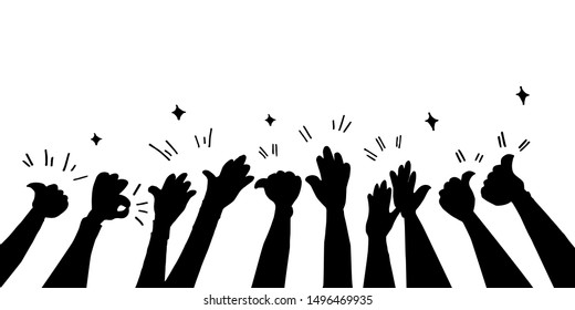 hand drawn of Hands clapping. applause people hands up and thumbs up gestures. sign for congratulation, human ovation celebrating applause. silhouette vector illustration