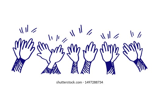 hand drawn of Hands clapping. applause people hands up and thumbs up gestures. sign for congratulation, human ovation celebrating applause. cartoon style. vector illustration