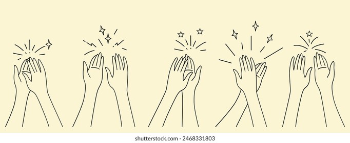 hand drawn of hands clapping . applause, thumbs up gesture on doodle style , vector illustration