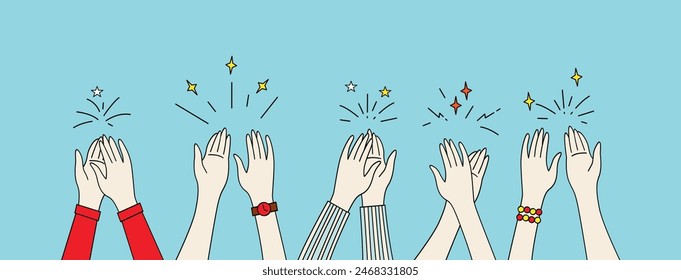 hand drawn of hands clapping . applause, thumbs up gesture on doodle style , vector illustration