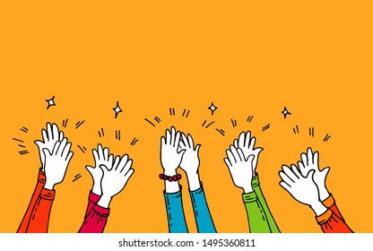 hand drawn of hands clapping ovation. applause, on doodle style , vector illustration