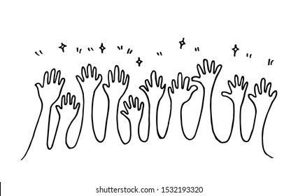 hand drawn of hands clapping ovation. applause, thumbs up gesture on doodle style , vector illustration
