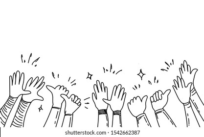 hand drawn of hands clapping ovation. applause, thumbs up gesture on doodle style, vector illustration