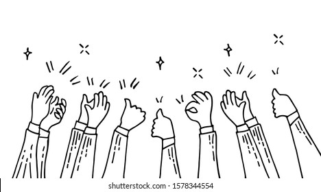 hand drawn of hands clapping ovation. applause, thumbs up gesture on doodle style , vector illustration