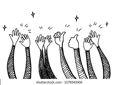 hand drawn of hands clapping ovation. applause, thumbs up gesture on doodle style , vector illustration