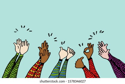 hand drawn of hands clapping ovation. applause, thumbs up gesture on doodle style , vector illustration