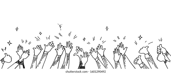 hand drawn of hands clapping ovation. applause, thumbs up gesture on doodle style , vector illustration