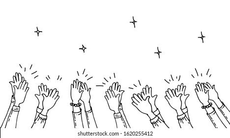 hand drawn of hands clapping ovation. applause, thumbs up gesture on doodle style , vector illustration