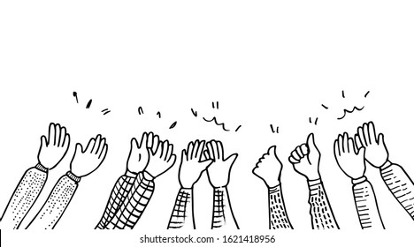 hand drawn of hands clapping ovation. applause, thumbs up gesture on doodle style , vector illustration