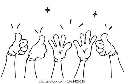 hand drawn of hands clapping ovation. applause, thumbs up gesture on doodle style , vector illustration