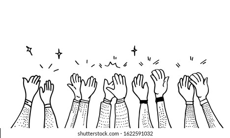 hand drawn of hands clapping ovation. applause, thumbs up gesture on doodle style , vector illustration