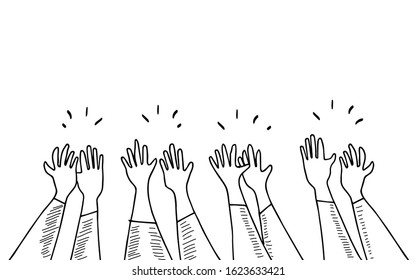 hand drawn of hands clapping ovation. applause, thumbs up gesture on doodle style , vector illustration