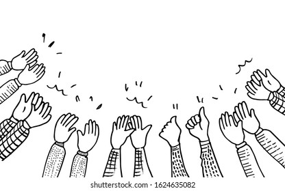 hand drawn of hands clapping ovation. applause, thumbs up gesture on doodle style , vector illustration