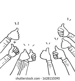 hand drawn of hands clapping ovation. applause, thumbs up gesture on doodle style , vector illustration