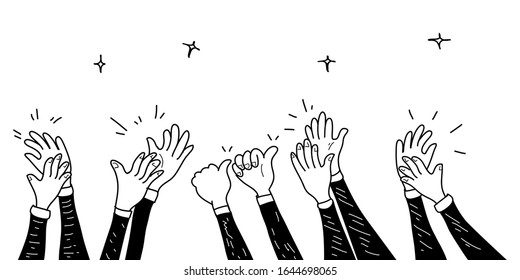 hand drawn of hands clapping ovation. applause, thumbs up gesture on doodle style , vector illustration