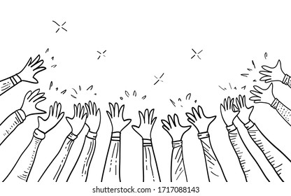 hand drawn of hands clapping ovation. applause, thumbs up gesture on doodle style , vector illustration