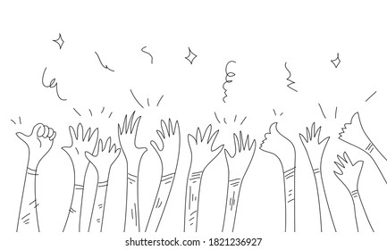 hand drawn of hands clapping ovation. applause, thumbs up gesture on doodle style , vector illustration