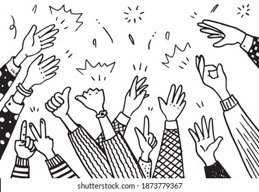 hand drawn of hands clapping ovation. applause, thumbs up gesture on doodle style , vector illustration