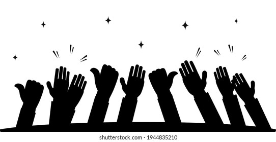 hand drawn of hands clapping ovation. applause, thumbs up gesture on doodle hands up. vector illustration