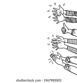 hand drawn of hands clapping ovation. applause, thumbs up gesture on doodle style. vector illustration