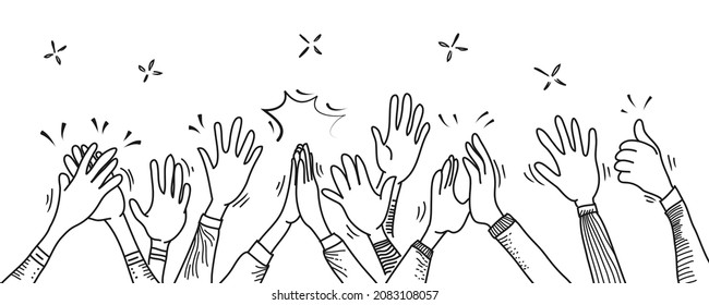 hand drawn of hands clapping ovation. applause, thumbs up gesture on doodle style , vector illustration