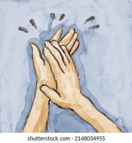 Hand drawn of hands clapping ovation, applause gesture on doodle watercolor style. vector illustration