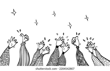 hand drawn of hands clapping ovation. applause, thumbs up gesture on doodle style , vector illustration