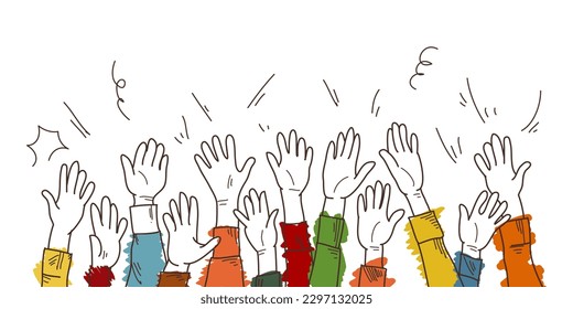 hand drawn of hands clapping ovation. applause. doodle hands up. isolated on white background. vector illustration