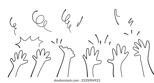 Hand drawn of hands clapping ovation. applause. doodle hands up. isolated on white background. vector illustration