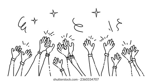 hand drawn of hands clapping ovation, applause. Hands up gesture on doodle style. vector illustration