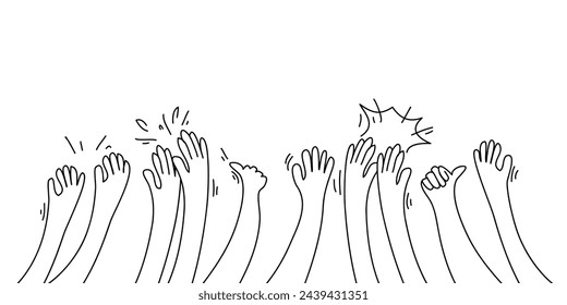 Hand drawn of hands clapping ovation. applause, thumbs up gesture on doodle style. vector illustration