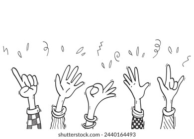 hand drawn of hands clapping ovation. applause, thumbs up gesture on doodle style , vector illustration