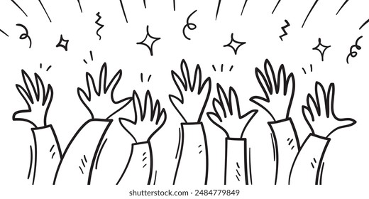 hand drawn of hands clapping ovation. applause, thumbs up gesture on doodle style , vector illustration