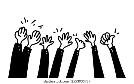 Hand drawn of hands clapping ovation. applause, hands gesture on doodle style. vector illustration