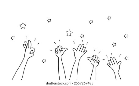 Hand drawn of hands clapping ovation. applause, thumb vector illustration design background