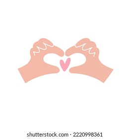 Hand drawn hands and fingers that make up the heart symbol. Vector illustration for love and friendship concept, invitation, greeting card, print design.