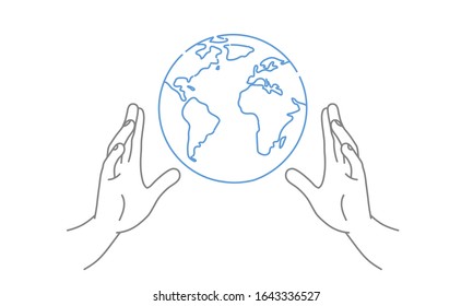 Handgezeichnet von Hand und Globus. Speichern Sie das Planet-Konzept.