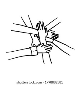 hand drawn hands holding each other symbol for Diversity Business Team ilustration doodle