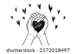 hand drawn of Hands holding a heart. Concept of charity and donation. Give and share your love to people. hands gesture on doodle style.  vector illustration
