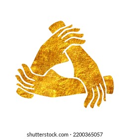 Hand drawn hands icon team work concept in gold foil texture vector illustration