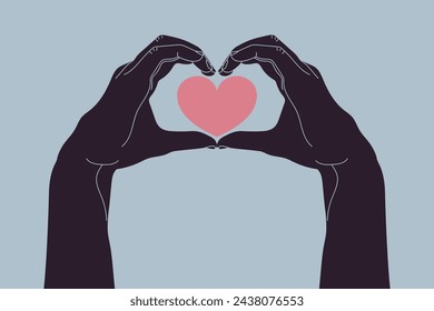 Hand drawn hands making heart sign. Hands making a heart gesture. Vector illustration