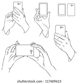 Hand Drawn Hands With Mobile Phone