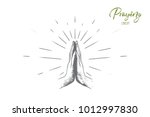  Hand drawn hands in praying position. Prayer to god with faith and hope isolated vector illustration.
