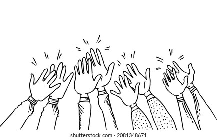 hand drawn of hands up, clapping ovation. hands gesture on doodle style. vector illustration