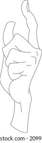 Handgezeichnet, Vektorgrafik. Line Art Hand. Soziale Illustration. Der Mittelfinger wird aufgezogen und weist auf etwas hin. Konzept für Logo, Karte, Banner, Plakat, Wandkunst, Flyer. Abstrakt.