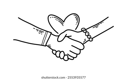 Hand drawn of handshake. hand gesture on doodle style. vector illustration
